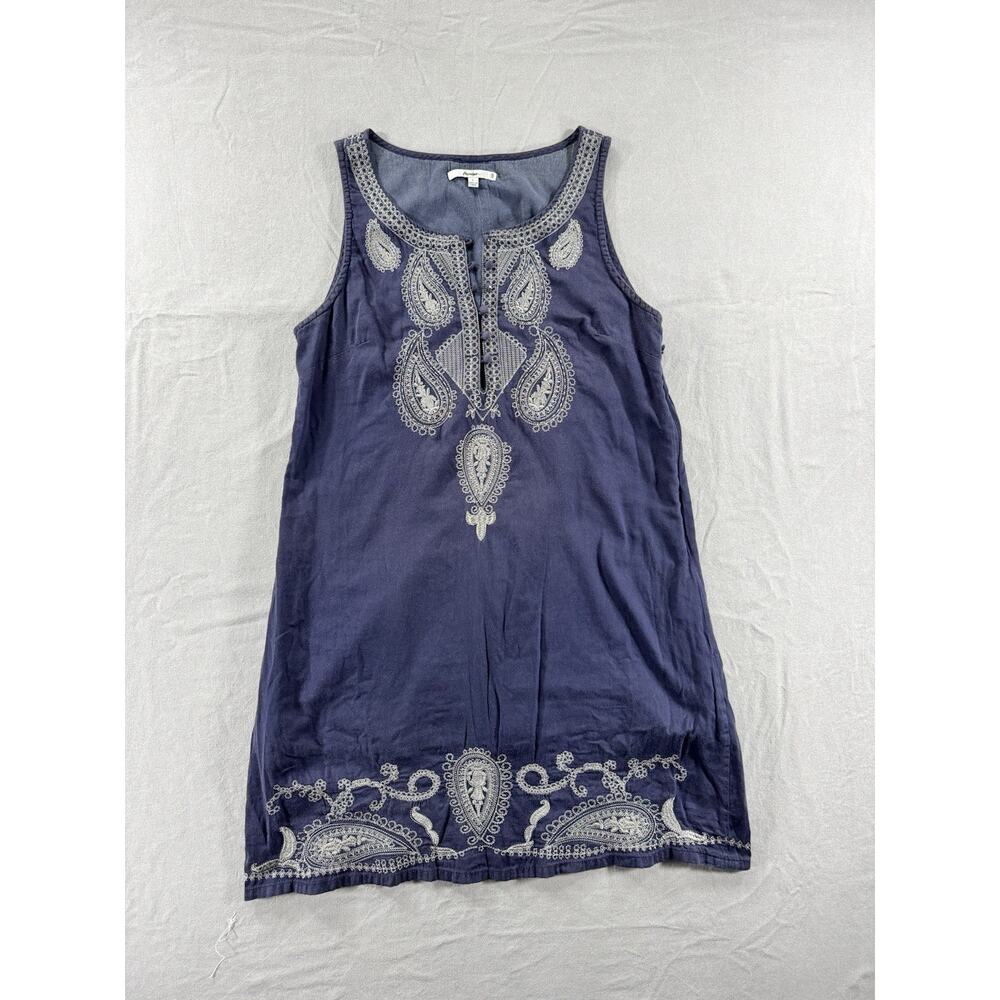 Papaya Navy Blue Sleeveless Paisley Embroidered Boho Dress Size Large